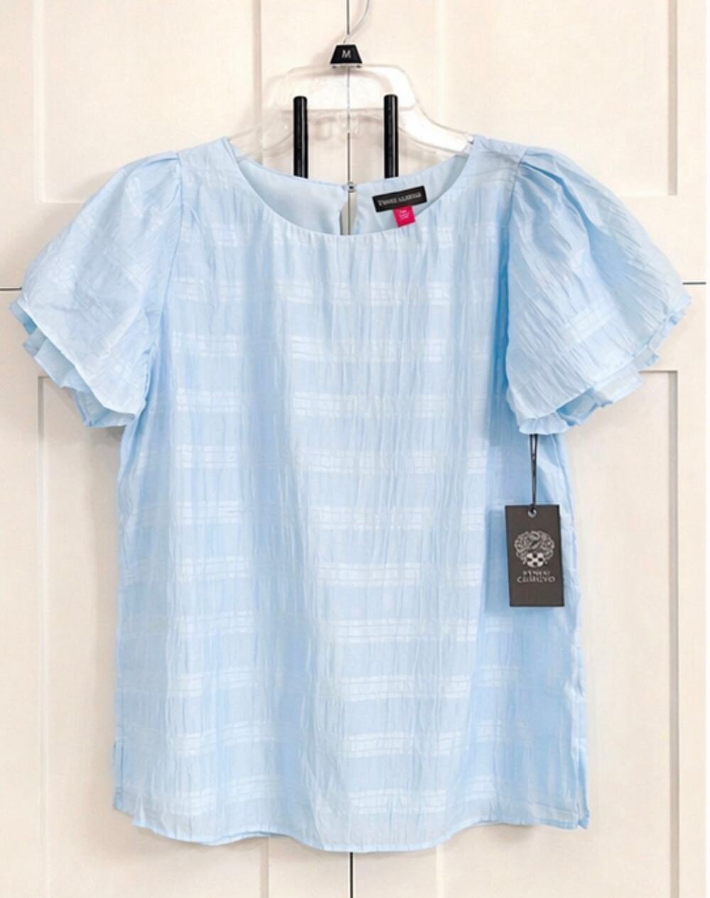 Vince Camuto Powder Blue Textured Blouse Flutter Sleeve XXS NWT